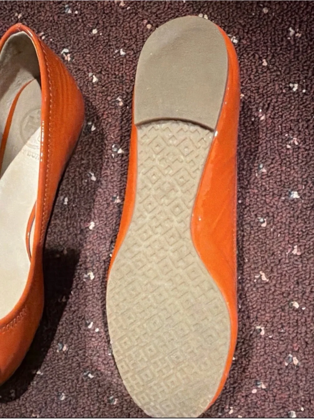 Tory Burch Orange Patent Logo Ballet Flats